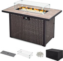 Nuu Garden 43" Propane Fire Pit Table, CSA Certified 50,000 BTU Outdoor Patio Propane Fire Pit Table with Fire Pit Wind Guard, Removable Lid, Ceramic Tabletop, Water-Proof Oxford Cover, Dark Brown by GreenHaven Gardens