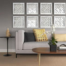 4pcs Farmhouse Wall Mirror with Carved Floral Design -Rustic Mirror Decor for Home, 12x12 inch(Grey) by CozyNest Decor