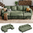 LINSY HOME Sectional Sleeper Sofa with Pull Out Couch Bed - Convertible Plush Corduroy Cloud Couch with Storage Chaise & USB Charging, Comfy U Shaped Modular Couches for Living Room, Green by CozyNest Decor
