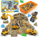Construction Sandbox with Lid - 4 Vehicles with 1 Conveyor, 8 Castle Molds, 6 Figures & 3lbs Moldable Sand - Preschool Sensory Bin for Fine Motor Skills, Ages 3-6 by GreenHaven Gardens