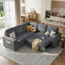 LINSY HOME Sectional Sleeper Sofa with Pull Out Couch Bed - Convertible Plush Corduroy Cloud Couch with Storage Chaise & USB Charging, Comfy L Shaped Modular Couches for Living Room Apartment (Grey) by CozyNest Decor