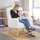 Rocking Chair Nursery, Nursing Rocking Chairs for Mom Nursery, Comfy Wingback Glider Rocking Armchair with Side Pocket for Nursery Living Room Bedroom, Teddy White by TinyTreasures Baby Boutique