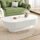 43.3" Oval Fluted Coffee Table Modern Elegant Drum End Table, Minimalist Center Table 7.8" Thick Tabletop with Sturdy Base for Living Room, Bedroom, Apartment,Easy Assembly, White by CozyNest Decor