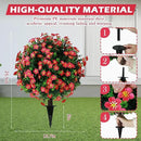 Sunnyglade Set of 2 Artificial Boxwood Topiary Ball Trees with Red Flower, Faux Shrub Bushes with Ground Spike 25.5", UV Resistant Fake Boxwood Plants for Indoor, Garden, Porch, Patio Decor (Red) by GreenHaven Gardens