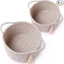 Small Soft Organizer Baskets，Decorative Mini Round Woven Rope Storage Bin Empty Gift Baskets for Man，Office, Desk Decor, Gifting, Kids, Toys, Pre Shaped, Brown, 2 Pack by TinyTreasures Baby Boutique