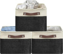 SIMPLE HOUSEWARE Large Fabric Storage Bin, 15" x 11" with Leather Like Handles, 3 Pack, Black by CozyNest Decor