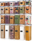 Airtight Food Storage Containers with Lids, Vtopmart 24 pcs Plastic Kitchen and Pantry Organization Canisters for Cereal, Dry Food, Flour and Sugar, BPA Free, Includes 24 Labels，Black by CozyNest Decor