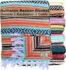 Del Mex Classic Mexican Blanket, Large Authentic Woven Falsa Throw (70"x50"), Artisan Southwest Décor for Beach, Yoga, Outdoors (Mint/Tan/Orange) by CozyNest Decor