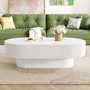 43.3" Oval Fluted Coffee Table Modern Elegant Drum End Table, Minimalist Center Table 7.8" Thick Tabletop with Sturdy Base for Living Room, Bedroom, Apartment,Easy Assembly, White by CozyNest Decor