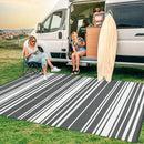 Outdoor Plastic Straw Rug 9x18 Waterproof Outside Rug, Large Modern Striped Reversible Floor Mats, Foldable & Lightweight Camping Carpet for Patio, Porch, Deck, Backyard, Balcony, Grey by CozyNest Decor