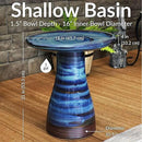 Sunnydaze 21" H Ceramic Bird Bath for Outside - Hand-Painted Outdoor Bird Bath Bowl, UV/Frost-Resistant Finish - Galaxy Blue - Ribbed Pedestal by GreenHaven Gardens