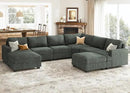 Nolany Sectional Sofa with Storage Ottoman, Corduroy Modular Sectional Couch, U Shape Sectional Couches for Living Room, Green by CozyNest Decor