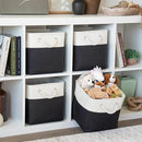 OrganiHaus 11x11 Cube Storage Bins 4 Pack, Foldable Cube Storage Organizer w/ Rope Handles, Collapsible Fabric Bins for Toys, Clothes & Closet Organization, Fabric Square Baskets - Black/White by CozyNest Decor