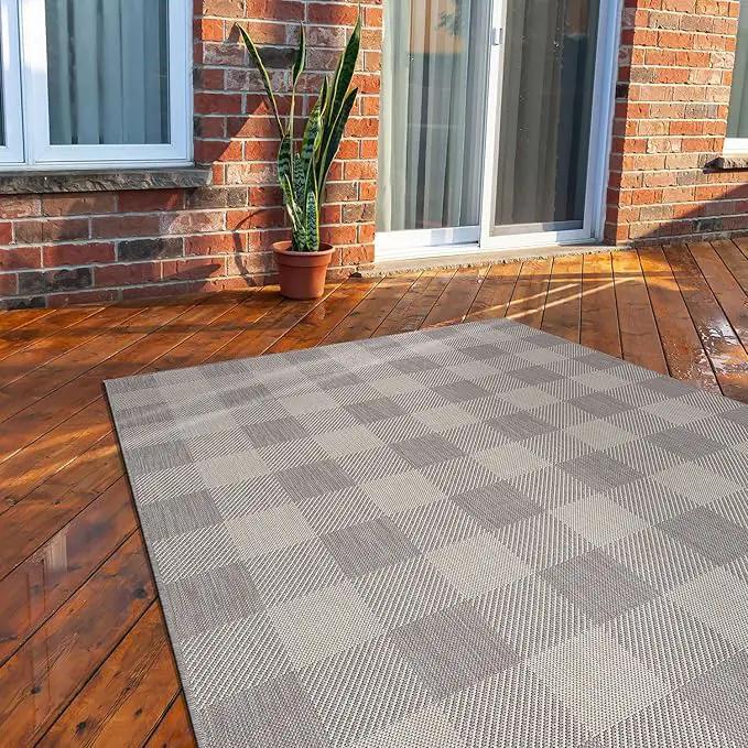 CAMILSON Outdoor Rug - Modern Area Rugs for Indoor and Outdoor Patios, Kitchen and Hallway mats - Easy Cleaning Non Shedding Washable Outside Carpet (5x7, Buffalo - Grey/White), photo 9 of 9