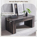 OKD 48" Modern Farmhouse Coffee Table, Wooden Living Room Table with Hidden Storage Drawer, Rustic Rectangular Center Tables w/Wood Thick Design for Living Room, Office, Dark Rustic Oak by CozyNest Decor