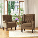 Accent Chair, Upholstered Armchair with Button Tufted High Back & Solid Wood Legs, Comfy Wingback Reading Single Sofa Chair for Small Spaces, Living Room, Bedroom (Brown, Set of 2) by CozyNest Decor