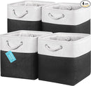 OrganiHaus 12x12 Cube Storage Bins 4 Pack, Foldable Cube Storage Organizer w/ Rope Handles, Collapsible Fabric Bins for Toys, Clothes & Closet Organization, Fabric Square Baskets - Black/White by CozyNest Decor