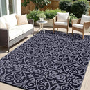 OLANLY Outdoor Rug Waterproof 9x12 ft Clearance, Reversible Outdoor Plastic Straw Rug with Floral Pattern, RV Mat for Patio, Camping, Balcony, Deck, Backyard, Black & Grey by CozyNest Decor
