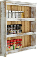MyGift 3 Tier Wall Mounted Spice Rack, Shabby White Washed and Rustic Natural Burnt Solid Wood Kitchen Pantry Storage Shelf for Seasoning Jars or Condiment Bottles by CozyNest Decor