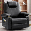 Swivel Rocker Recliner Chair with Heat and Massage, 360 Degree Swivel Rocking Single Sofa with Cup Holders and USB Port, Large Big Recliner Chair for Living Room (Leather, Black) by CozyNest Decor