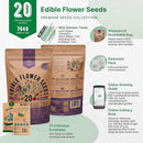 Organo Republic 20 Edible Flower Seeds Variety Pack- Indoor/Outdoor. 7000+ Non-GMO Heirloom: Borage, Bergamot, Nasturtium, Chives, Cape Daisy, Hyssop, Zinnia Seeds & More by GreenHaven Gardens