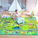 Chicrug 5x8 Car Road Area Rug for Kids Playroom Bedroom, Non Slip Low Pile Washable ABC Alphabet Carpet for Classroom, City Track Play Mat for Toddler Children Nursery Baby Room Decor, Green by TinyTreasures Baby Boutique