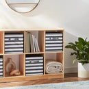 Amazon Basics Cube Organizer Storage Bins Handles, Collapsible Fabric, Pack of 6, 10.5"x10.5"x11", White/ Light Grey Stripe by CozyNest Decor