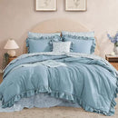 King Comforter Set - 7 Pieces Ruffle Blue Bedding Sets, Shabby Chic Farmhouse Bed in a Bag King with Ruffle Comforter, Floral Sheets, Pillowcases & Shams by CozyNest Decor