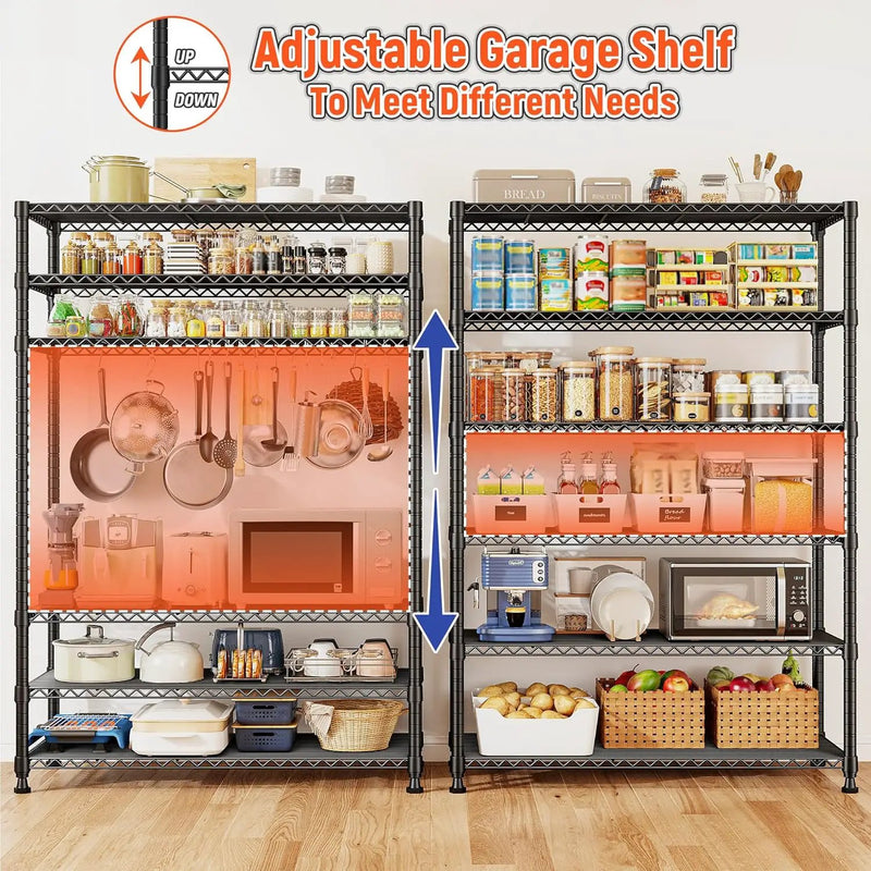 REIBII 75" H Metal Shelving 6 Tier Storage Shelf Adjustable Kitchen Shelf Wire Shelving Unit Detachable Storage Rack for Kitchen Laundry Living Room Commercial Heavy Duty Metal Shelf 75" X35" X14", photo 6 of 6