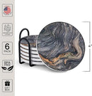 Emerson Coasters for Drinks Absorbent – Natural Stone Drink Coasters Set with Holder, Coasters for Coffee Table, Wooden Tabletop Protection Marble Style – 100% Heavy Duty Set of 6 (Magma) by CozyNest Decor