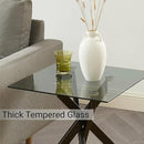 Modern Style Square Side Table with Grey Tempered Glass Top and Black Metal Tubular Legs with Gold Rim 20”Dx20”Wx22”H by CozyNest Decor