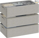 3PCS Under Bed Storage Bins with Metal Frame, Linen Fabric Frame Storage Box Clothes Organizer Bins, Underbed Container with Clear Window (Light Grey, 15.7 x 13 x 6IN) by CozyNest Decor