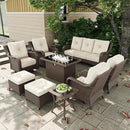 10 Pieces Outdoor Patio Furniture Sets with Rocking Swivel Chairs with 6-inch Thick Cushion and Fire Pit Table for Deck Lawn by GreenHaven Gardens