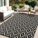 OLANLY Outdoor Rug 9x12 ft Waterproof, Outdoor Plastic Straw Rug with Geometric Pattern Clearance, Reversible RV Mat for Patio, Camping, Balcony, Deck, Backyard, Black & Beige by CozyNest Decor