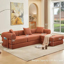 107" Oversized Convertible Sleeper Sofa Bed, Corduroy L Shape Sectional Couch, Folding Sofa Bed with Side Pocket, Modern Cloud Floor Mattress Couch, Modular Sofa for Living Room, Orange by CozyNest Decor