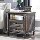 T4TREAM 24'' Farmhouse End Table w/4 Solid Wood Feet, Large 2 Drawers Wide Sofa Side Table with Charging Station, Tall Rustic Wood Square Nightstand for Living Room, Bedroom, Office, Dark Rustic Oak by CozyNest Decor