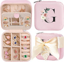 AYGXU Travel Jewelry Box for Women and Girls - Small Case With Initial A-Z - Teacher Gifts by TinyTreasures Baby Boutique