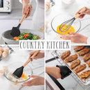 Country Kitchen Non Stick Silicone Utensil Set with Rounded Wood Handles for Cooking and Baking, 38 Piece Set, Black by CozyNest Decor