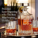 Luxury Gift For Boss - Boss Who Inspires Us All - Unique Engraved Whiskey Decanter Set For The Leader or Dad Christmas, Birthday Gift – 4 Whiskey Glasses And Decanter Set for Whisky, Bourbon Ets. by CozyNest Decor