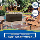 Suncast Outdoor Storage Box - 73 Gallon Mocha Brown Deck Box for Patio, Waterproof Outdoor Storage Bench, Resin Wicker Style, Heavy-Duty, Lockable Lid for Cushions, Shoes, Pool & Garden Gear by GreenHaven Gardens