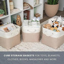 OrganiHaus 11x11 Cube Storage Bins 4 Pack, Foldable Cube Storage Organizer w/ Rope Handles, Collapsible Fabric Bins for Toys, Clothes & Closet Organization, Fabric Square Baskets - Beige/White by CozyNest Decor