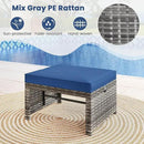Tangkula 2 Pieces Patio PE Rattan Ottomans, Multipurpose Outdoor Footstool Footrest Additional Seating Side Table with Soft Zippered Cushions for Deck, Garden, and Yard (Navy Blue) by CozyNest Decor