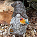 Mood Lab Garden Gnome - Stone Gnome Figurine - 9.1 Inch Tall Lawn Statue with Bird - for Outdoor or House Decor by CozyNest Decor