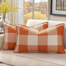 decorUhome Fall Orange and White Decorative Throw Pillow Covers 12x20 Set of 2, Lumbar Buffalo Plaid Check Farmhouse Cushion Covers with Stitched Edge for Autumn Harvest Couch Sofa Bed Home Decor by CozyNest Decor