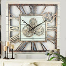 The Gears Clock 24'' Inch Square Real Moving Gear Wall Clock Vintage Industrial Oversized Rustic Farmhouse (White Farmhouse) by CozyNest Decor