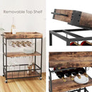 Bar Cart Serving Wine 3 Tier Home Rolling Rack with Wheels Mobile Kitchen Industrial Vintage Style Wood Metal Serving Trolley Serving Cart,Glass Holder Bar Cabinet by CozyNest Decor