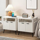 Nightstand Set of 2 with Charging Station, 24" End Table Side Table with Open Shelf, Modern Large Wood Fluted Bedside Cabinet for Bedroom, Living Room, White by CozyNest Decor
