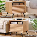 RedLemon 24" Nightstand Set of 2 with Charger Station, Mid Century Modern Fluted End Table with 2 Drawers, Wooden Side Table with Open Cubby Storage for Living Room, Bedroom, Office(Natural Oak) by CozyNest Decor