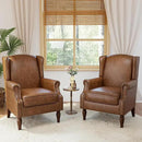 Accent Chairs, Faux Leather High Back Armchair setof 2 or Living Room, Comfy Upholstered Single Sofa Reading Chairs with Solid Wood Legs for Office, Bedroom, Waiting Room-Leather Brown by CozyNest Decor