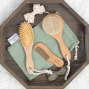 Natural Baby Hair Brush Set with Boho Bag - Goat Hair Cradle Cap Brush, Toddler Brush and Comb - Scalp Grooming Baby Hairbrush for Newborn and Infant, Wooden Brushes for Boys and Girls by TinyTreasures Baby Boutique